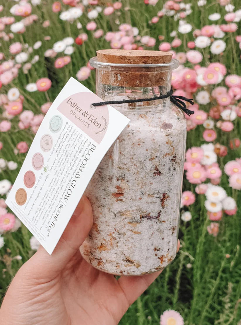 Bloom and Glow Botanical Soaking Salts Bottle